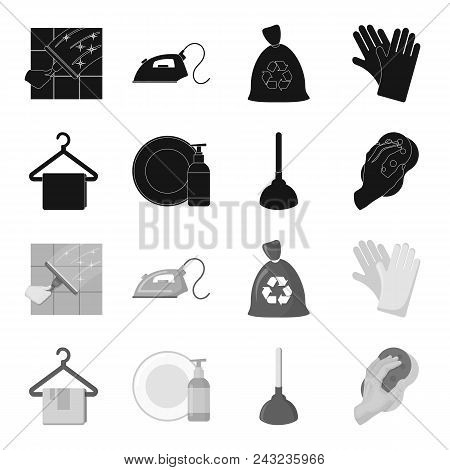 Cleaning And Maid Black, Monochrome Icons In Set Collection For Design. Equipment For Cleaning Vecto