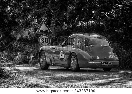 PESARO COLLE SAN BARTOLO , ITALY - MAY 17 - 2018 : TALBOT-LAGO T 26 GS BERLINETTE	1950 old racing ca