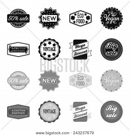 Limited Edition, Vintage, Mega Discont, Dig Sale.label, Set Collection Icons In Black, Monochrome St