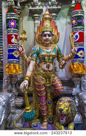 Singapore - Feb 24 : Statue In Sri Veeramakaliamman Temple In Little India, Singapore On February 24