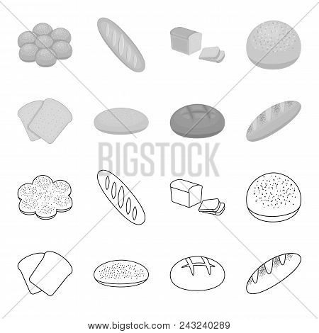 Toast, Pizza Stock, Ruffed Loaf, Round Rye.bread Set Collection Icons In Outline, Monochrome Style V