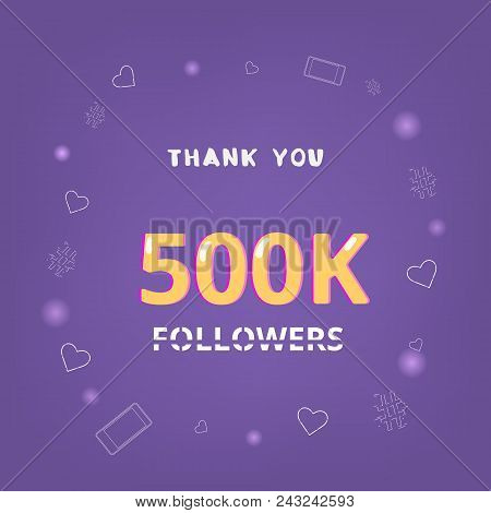 500k Followers Thank You Square Banner With Items Round Frame. Ultra Violet Palette Colors. Element 