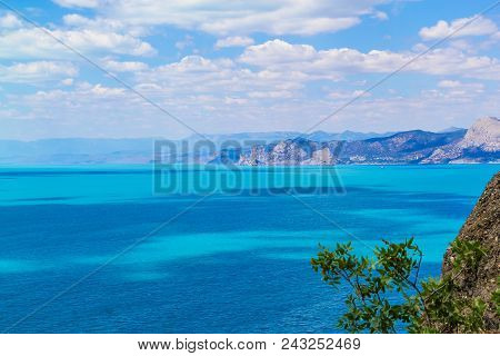 Sea And Mountains Landscape At Cape Meganom, The East Coast Of The Peninsula Of Crimea. Amazing Natu