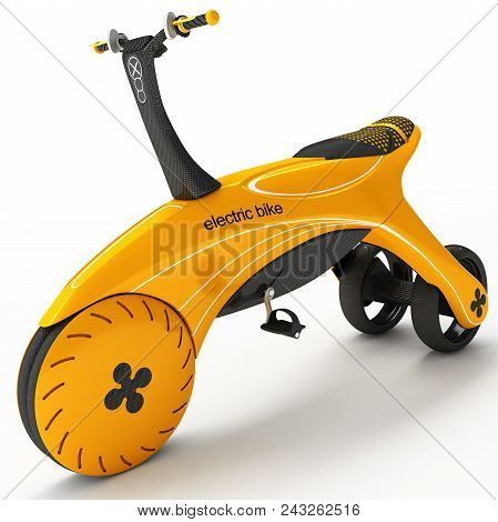 A Sports Tricycle With An Electric Motor.futuristic Design Project. 3d Illustration.
