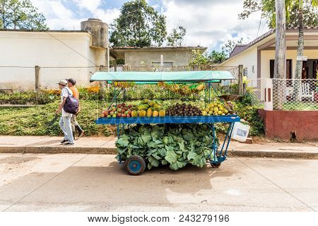 Vinales, Cuba. January 2018. A View Of A Fruit Market Stall , In Vinales, Cuba.