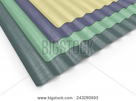 Corrugated Sheets Of Plastic Isolated On White. 3d Rendering