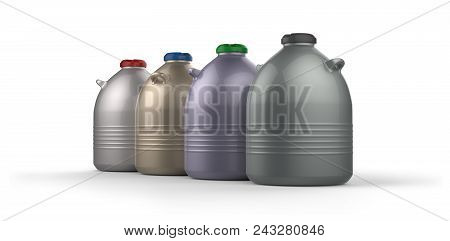 Cryogenic Dewar Flasks Isolated On White. 3d Rendering
