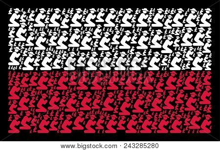 Poland National Flag Collage Combined From Gentleman Pray Design Elements. Flat Vector Gentleman Pra