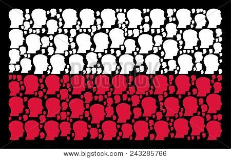 Polish State Flag Concept Organized With Man Head Profile Pictograms. Flat Vector Man Head Profile I