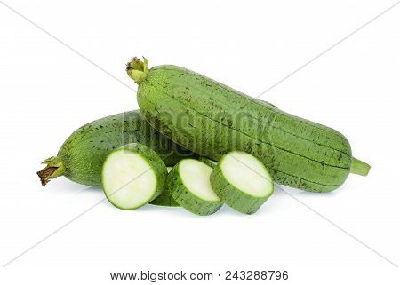 Fresh Green Sponge Gourd Or Luffa With Slice Isolated On White Background