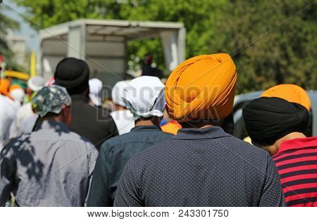 Many Sikh Men During A Religious Celebration On The Street