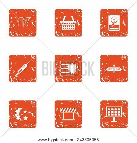 Information Energy Icons Set. Grunge Set Of 9 Information Energy Vector Icons For Web Isolated On Wh