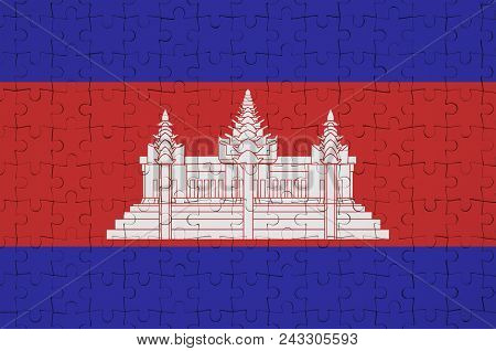 Cambodia Flag  Is Depicted On A Folded Puzzle