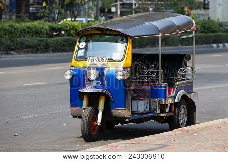 Bangkok, Thailand - January 08, 2015 : Auto Rickshaw Or Tuk-tuk On The Street Of Bangkok, Thailand. 