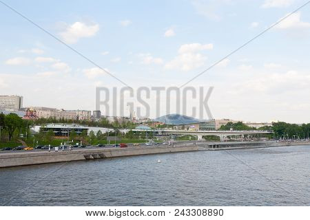 Moscow, Russia - May 17, 2018: Zaryadye Park In Moskvoretskaya Embankment Of Moskva River. Zaryadye 