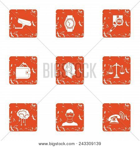 Online Journey Icons Set. Grunge Set Of 9 Online Journey Vector Icons For Web Isolated On White Back
