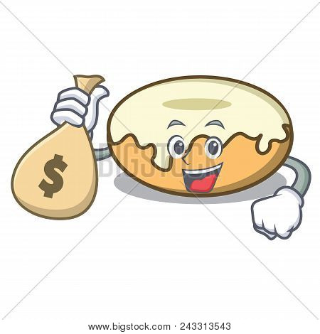 With Money Bag Donut With Sugar Character Cartoon Vector Illustration