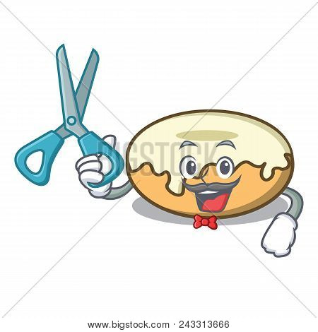 Barber Donut With Sugar Character Cartoon Vector Illustration