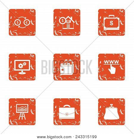 Coinage Icons Set. Grunge Set Of 9 Coinage Vector Icons For Web Isolated On White Background