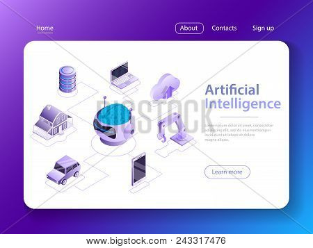 Flat Isometric Vector Concept Of Artificial Intelligence, Big Data, Cyber Mind, Machine Learning, Di