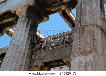 Column Of The Temple Of Hephaestus Or Hephaisteion Is A Doric Peripteral Temple, And Is Located At T