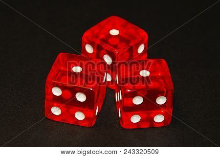 Three Dice On A Black Desk, Result Three (3), Doublets Of One (1)
