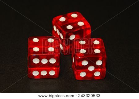 Three Dice On A Black Desk, Result Twelve (12), Doublets Of Four (4)