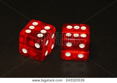 Two Dice On A Black Desk, Result Twelve (12), Doublets Of Six (6)