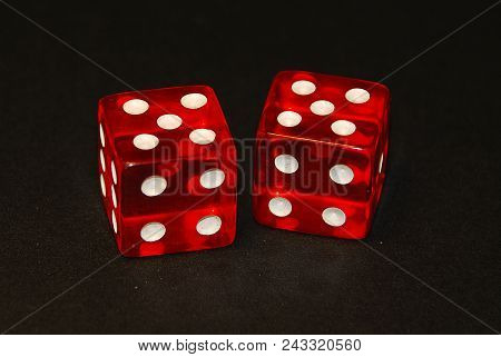 Two Dice On A Black Desk, Result Ten (10), Doublets Of Five (5)