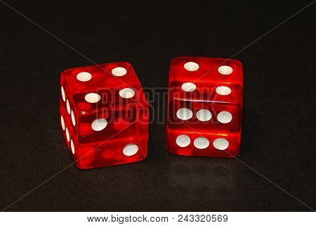 Two Dice On A Black Desk, Result Eight (8), Doublets Of Four (4)