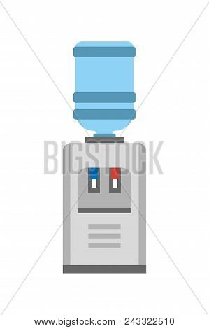 Watercooler Machine, Poster With Construction Made Of Gallon And Small Table With Red And Blue Lamps