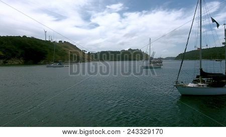 Aerial View Of Yachts Moored In A Bay Near Old