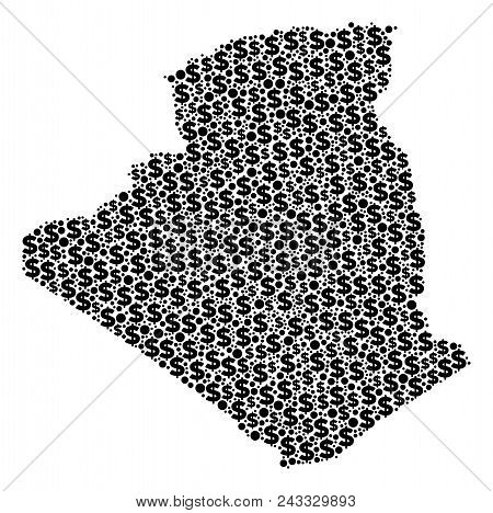 Algeria Map Collage Of Money Signs And Circle Points In Various Sizes. Abstract Vector Investment An