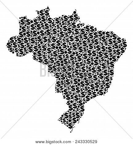 Brazil Map Mosaic Of Dollars And Sphere Points In Various Sizes. Abstract Vector Treasury And Gdp Br