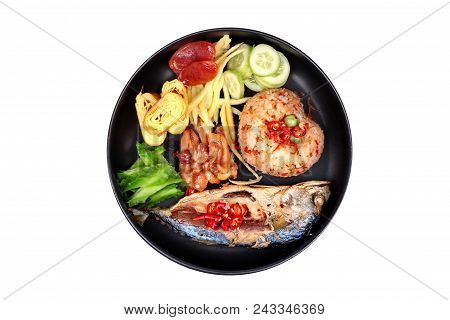 Isolated Of  Fried Jasmine Rice With Shrimp Paste Call Kao Klok Kapi In Thai With Chinese Sausage,sw