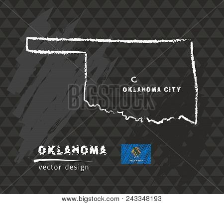Oklahoma Map, Vector Pen Drawing On Black Background