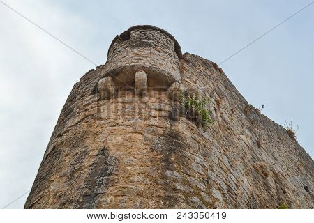 The Fortress Wall. Bottom View. Old Town Fortress Budva, Architecture Of Montenegro.