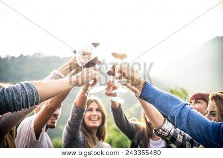 Friends Having Dinner In Garden