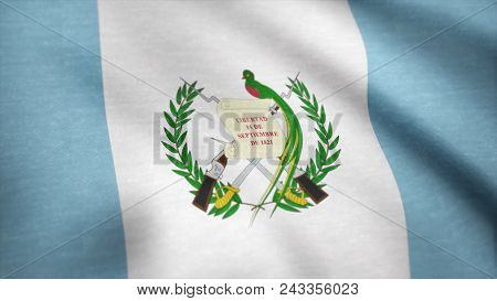 Waving Flag Of Guatemala, Seamless Loop. Exact Size, Blue Background. Flag Of Guatemala. Rendered Us