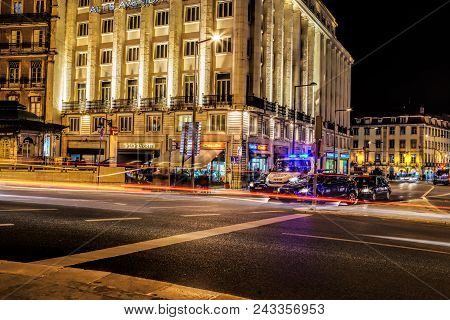 Lisbon, Portugal - April  15, 2018 . Avenida Palace Hotel By Jose Luis Monteiro At Restauradores Squ