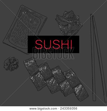 Sushi Menu Sketch Cover.vector Clip Art Illustration