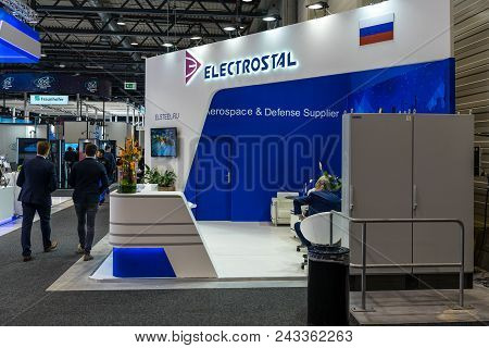 Berlin - April 26, 2018: Space Pavilion. Stand Of Metallurgical Plant 