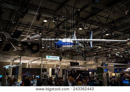 Berlin - April 26, 2018: Space Pavilion. Stand Of Dlr (german Aerospace Center). Research Unmanned A