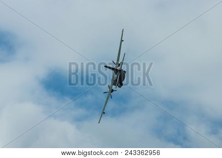 Berlin - April 26, 2018: Demonstration Flight Of The Military Transport Aircraft Transall C-160d. Ge