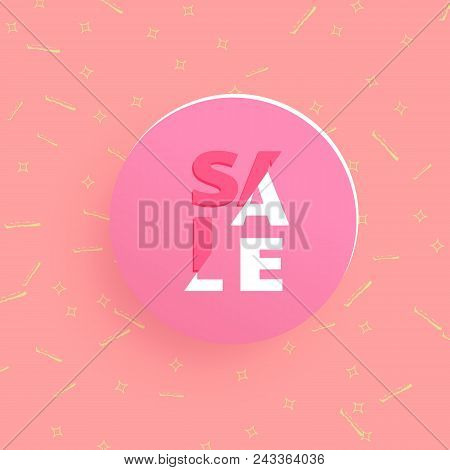 Sale Banner With Geometric Abstract Composition. Promotion Card With Sliced Trendy Text. Template Wi