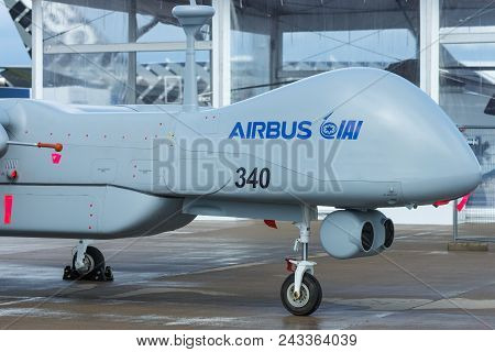Berlin - April 26, 2018: Reconnaissance Medium-altitude Long-endurance Unmanned Aerial Vehicle Iai E