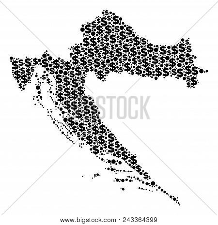 Croatia Map Mosaic Of Money Signs And Round Spots In Various Sizes. Abstract Vector Cash And Gdp Cro