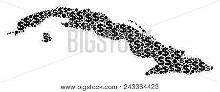 Cuba Map Collage Of Money Signs And Circle Spots In Different Sizes. Abstract Vector Wealth And Gdp 