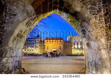 Barbican Fortress In A Historical Part Of Krakow, Poland