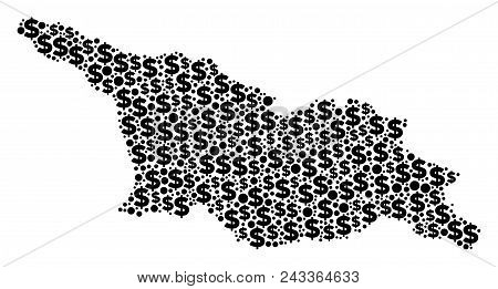 Georgia Map Composition Of Dollar Signs And Spheric Dots In Various Sizes. Abstract Vector Monetary 